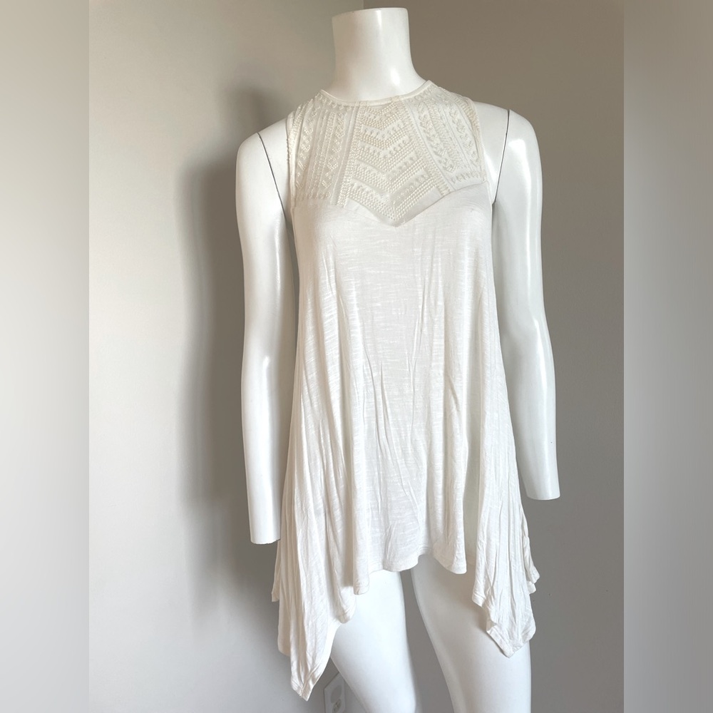 American Eagle Ivory Embroidered Swing Fit Sleeveless Tank Tunic Top Size XL